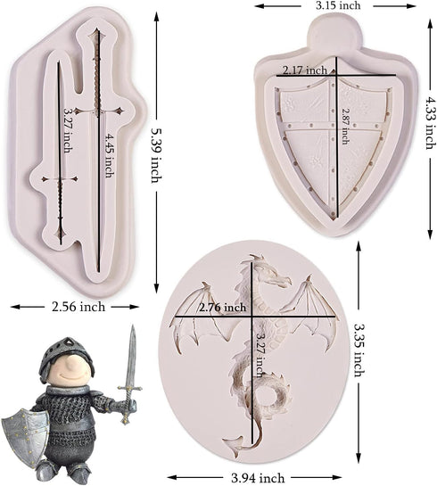 Dragon Silicone Fondant Molds, (3 PACK) Swords Shield Battle Fondant Mold for Thrones Cake, Dragon Cake Decorating Cupcakes, Chocolate, Sugarcraft...