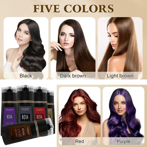 Nova Hair Dye Shampoo, Nova Hair Instant Dye Shampoo, Gray Coverage Hair Color Shampoo for Gray Hair Shampoo for Women and Men (Black)...