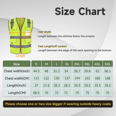 Safety Vest for Men High Visibility Vest with 9 Pockets, Hi Vis Reflective Vest with Reflective Strips, Reflective Vest for Men Construction, Meet...
