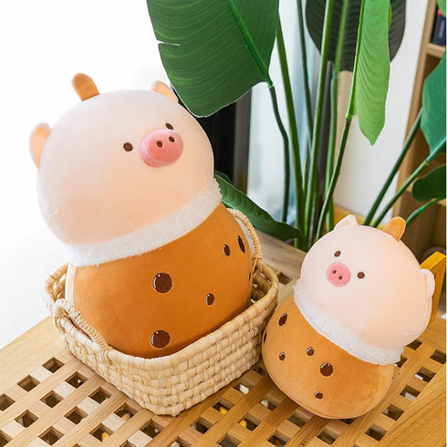 Cute Plushies Boba Pig Plush Plush Boba Plushie Kawaii Plushies Bubble Tea Pig Stuffed Animal Gift for Kids Adults (Boba Pig Plush,9 Inch)...