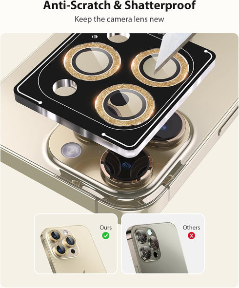 Compatible for iPhone 14 Pro and iPhone 14 Pro Max Camera Lens Protector Bling Glitter 9H Tempered Glass Camera Screen Protector Anti Scratch Came...