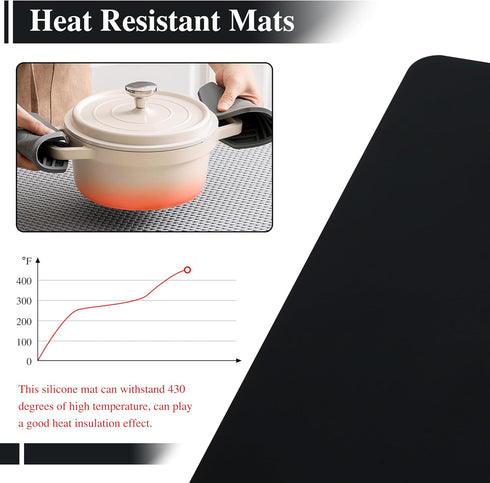 Silicone Mats, YACEYACE 2Pcs 15.7"x 11.8"x 0.03" Black Silicone Placemats, Silicone Table Mat, Silicone Mats for Kitchen Counter, Baking, Jewelry...