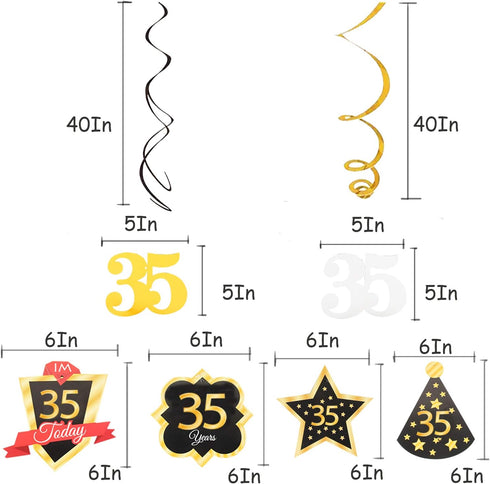 LINGTEER Happy 35th Birthday Decorations - 12 Pcs Birthday Black & Gold Foil Swirls Streamer Set,Cheers to 35 Years Old Bday Party Gift Decoration...