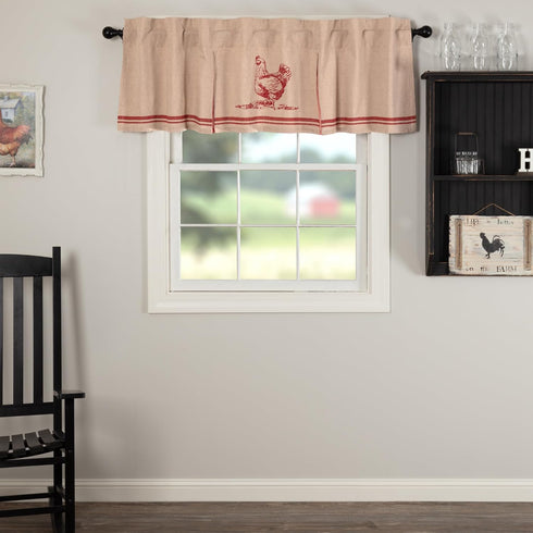 VHC Brands Sawyer Mill Chicken Pleated Curtain Valance, Red, 20x72...