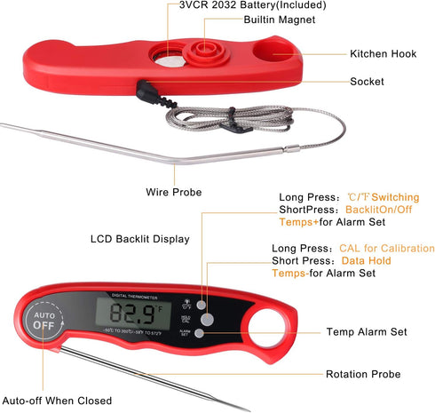 Oven Safe Food Thermometer for Cooking with 2 Probes, Instant Read Digital Grill Thermometer for Kitchen BBQ Candy Oil Deep Fry...