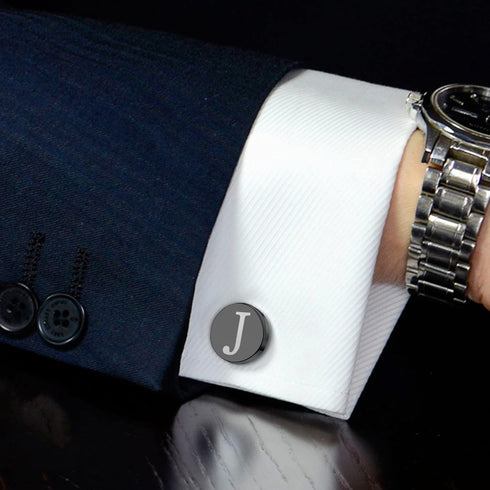 IRONBOX Initial Cufflinks and Tie Clip Set for Men Personalized Black Cuff Links and Tie Bar Letter Alphabet A-Z Gift with Box for Father Husband ...