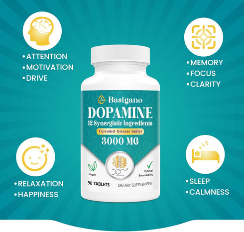 Natural Dopamine Supplement - Gluten-Free - 90 Tablets(Pack of 2)...