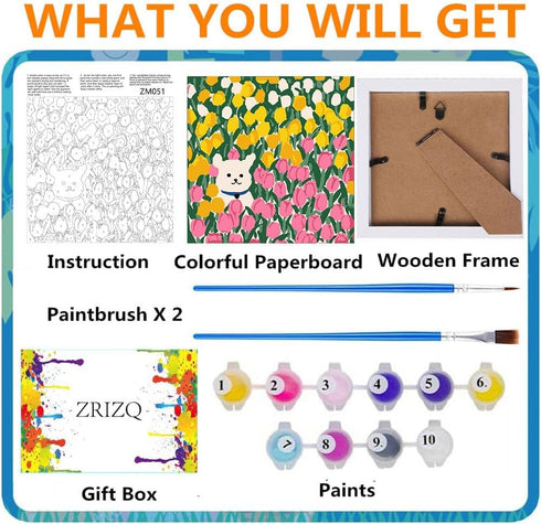 ZRIZQ Paint by Numbers for Adults Beginner Kids Ages 6-8-12 with Wooden Frame,Easy Paint by Numbers for Gift Home Decoration 8x8 Inch(Flowers 1)...