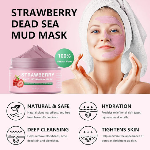 Strawberry Face Mask Clay Mask Cleansing Face Mask for Blackheads and Pores, Pink Clay Mask, Mask for Face Skin Care for Blackhead Remover Mask, C...