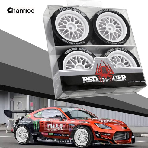 1/10 RC On Road Tires and Plastic Rally Wheels 12mm Hex Drift Tyres for 1:10 Scale Racing Touring Street Car Tamiya TT01 TT02 XV01 TA06 A959 14400...