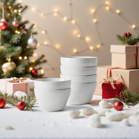 Sweese Porcelain Bouillon Cups, 8 Ounce Small Dessert Bowls, Soup Dipping Sauce Bowls Set of 6, Microwave and Dishwasher Safe, White....