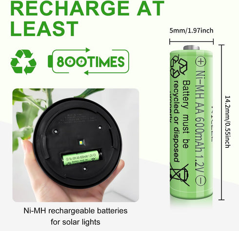 Rechargeable AA Batteries for Solar Lights 600mAh Double AA Battery 1.2V AA Rechargeable Batteries Solar Battery Batteries AA Size Garden Lights, ...