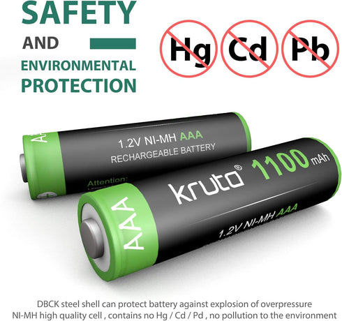 Kruta Solar Lights Batteries AAA 1100mah High Capacity 1.2V Ni-MH Rechargeable AA Solar Battery for Outdoor Solar Lights, Battery String Lights, T...