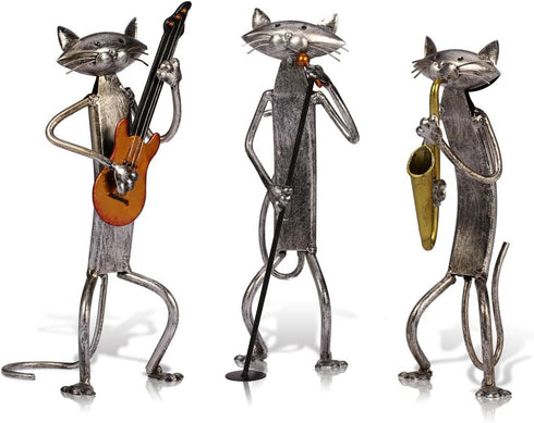 Too-arts A Playing Guitar Cat Metal Sculpture Iron Statue Handwork Handicrafts, 3 Funny Design...