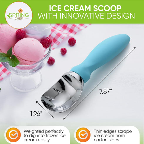 Spring Chef Ice Cream Scoop with Soft Grip Handle, Professional Heavy Duty Sturdy Scooper, Premium Kitchen Tool for Cookie Dough, Gelato, Sorbet, ...