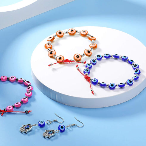 Hicarer 1050 Pieces 15 Style Evil Eye Beads 6mm Evil Eye Charms Beads Jewelry Turkish Spacer Flat Round Charms Spacer for DIY Bracelet Earring Nec...