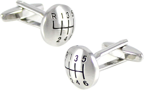 Matte Silver Tone Domed Shape 6 Speed Gear Shift Cuff links Car Cufflinks with Gift Box...
