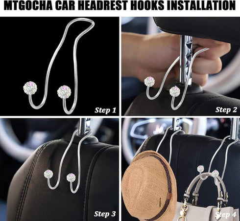 MTGOCHA Bling Purse Hook for Car Headrest Hooks Upgraded Cute Car Purse Hooks Car Seat Hooks for Headrest Metal Car Bag Hooks Car Purse Holder Hoo...