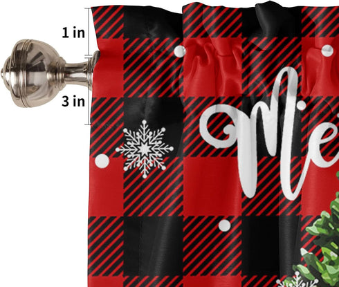 Christmas Valance for Windows Snowman with Xmas Tree Window Toppers Valances Rod Pocket 1 Panel Red Buffalo Plaid Check Window Treatments for Kitc...