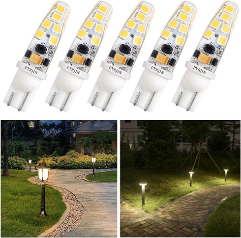 PYJR T10 Wedge Base Led Bulbs 12v Low Voltage Landscape, Ac/Dc 12V, 2W 200Lm, 3000K Warm White, for Landscape Pathway Lighting, Deck Stair, Step, ...