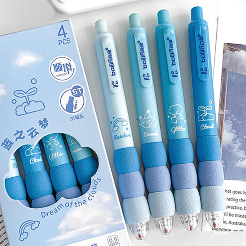 4 Pcs Cute Gel Pens Aesthetic Retractable Pens Blue Soft Grip Pen 0.5mm Black Ink Pen Kawaii Office School Pens Supplies for Girls Boys Women Men ...