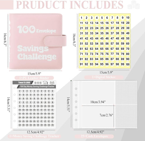 100 Envelopes Money Saving Challenge, Small 1000 Savings Challenge Binder with Cash Envelopes, Budget Binder for Budgeting and Organizing, Easy & ...