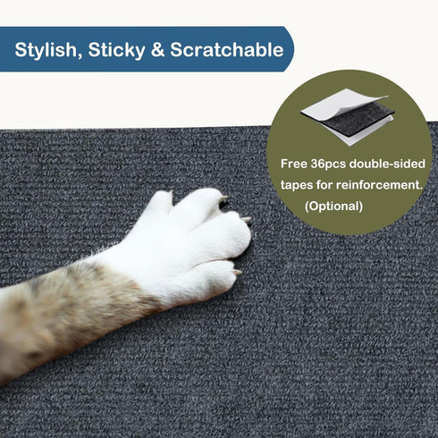 3Pack Cat Scratching Mat, 23.6 x 11.8 in Trimmable Self-Adhesive Cat Scratch Carpet DIY Climbing Cat Scratcher Cat Tree Shelves Couch Furniture Pr...