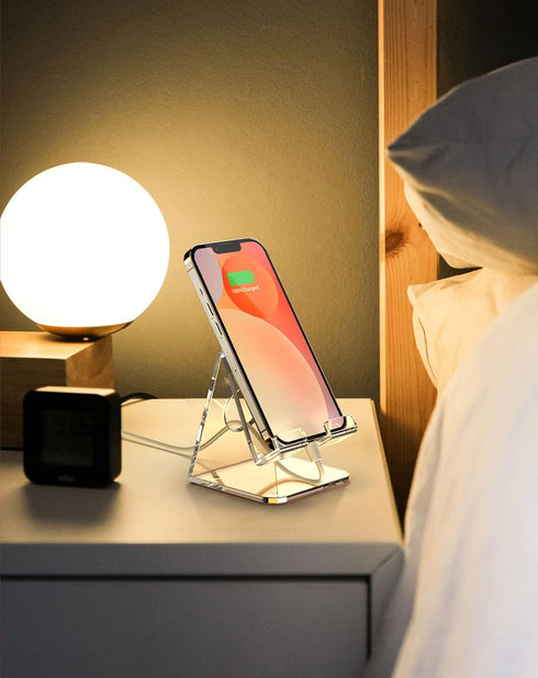 TOPGO Acrylic Cell Phone Stand, Clear Phone Holder for Office Desk, Vanity, Kitchen, Bedside Table, Compatible with iPhone/Smartphones/iPad/Switch...