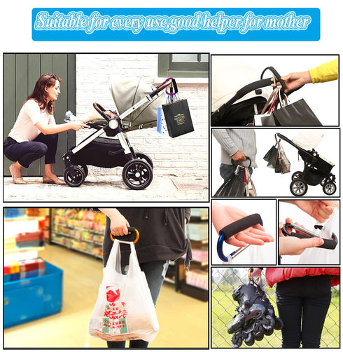 Stroller Hooks by Baby,Large Stroller Hooks for Mommy, 2 pcs Carabiner Stroller Hook Organizer for Hanging Purses, Diaper Bag, Shopping Bags. (Bla...