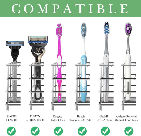 Linkidea Stainless Steel Toothbrush Holder Stand for Shower, Bathroom, Wallmount/Countertop 7 Slot Organizer Compatible with Colgate Extra Clean, ...