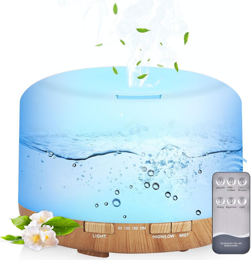500ml Essential Oil Diffuser-Humidifier,Aroma Diffuser for Home with 7 Colors Light,Remote Control Auto off Ultrasonic Cool Mist Diffuser-Air Diff...