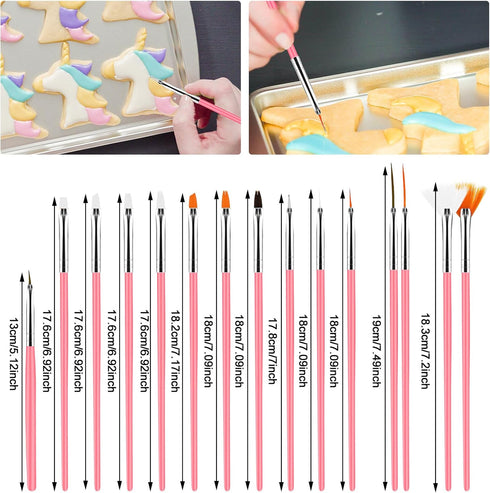 Aster 15Pcs Cake Decorating Brushes, Cake Painting Brushes Kit Food Safe Paint Brushes Fondant Sugar DIY Tools Set Cookie Decorating Supplies Cand...