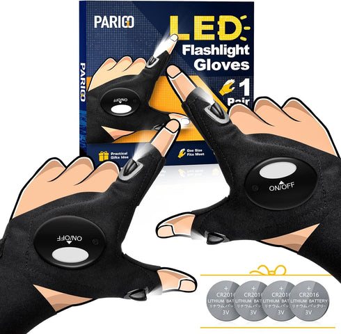 PARIGO LED Flashlight Gloves, Stocking Stuffers for Men Gift for Dad Husband Grandpa, Cool Gadget Christmas Birthday Gifts for Men Adults Him Boyf...