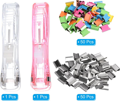 PATIKIL 4.5" x 1" Clam Clip Dispenser, 2 Set Binder Clam with 100 Pcs Clips for Binding Paper, Files, Office Documents, and Food Sealing, White & ...