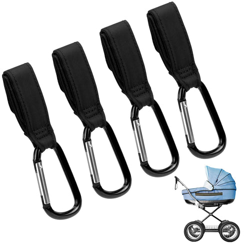 Maplefield Baby Stroller Hooks with Large Carabiner Clip - 4 Pack - Great for Organizing Diaper Bags, Purses, and Shopping Bags - Easy-to-Attach D...