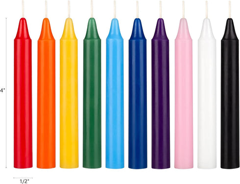 Mega Candles 20 pcs Unscented Assorted Colors Exquisite Mini Taper Spell Candles, 4 Inch Tall x 1/2 Inch Diameter, Magic Chimes, Enchantment, Cast...
