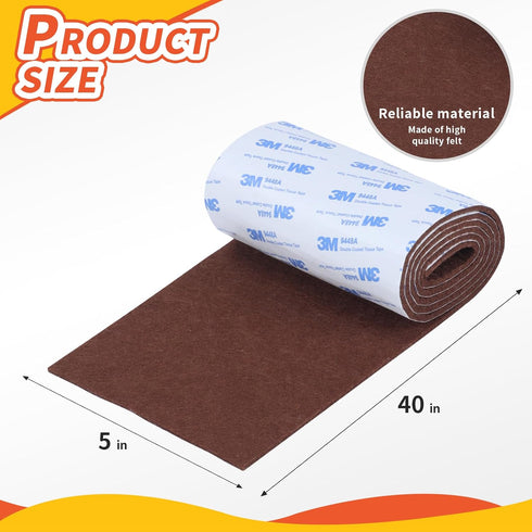 Felt Furniture Pads, Non Slip Self Adhesive Cuttable Felt Tape Brown Heavy Duty Felt Strip Roll for Protecting Hardwood Floors Chair Wall Protecto...
