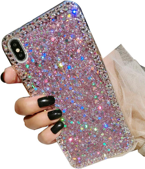 for iPhone Xs Max Case,for iPhone Xs Max Glitter Sparkle Bling Case for Girly Women,Rhinestone Bumper Protective Cover for Apple iPhone Xs Max (Pi...