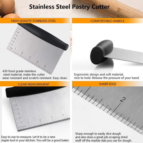 Dough Blender - Stainless Steel Pastry Cutter Set, Blender + Scraper + Brush, Professional Baking Tools...