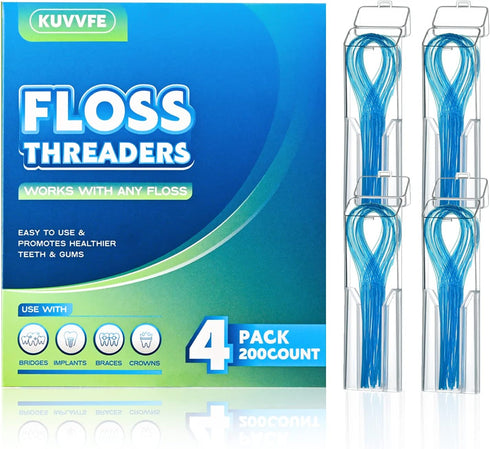 Floss Threaders,Deep Clean Floss for Braces, Bridges, Implants|200Count (Pack of 4)...