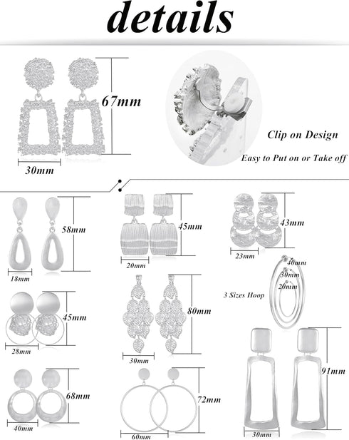Tornito 12 Pairs Clip on Hoop Earrings for Women Geometric Round Twist Chunky Hoop Earrings No Piercing Fake Earrings Gold Silver Tone...