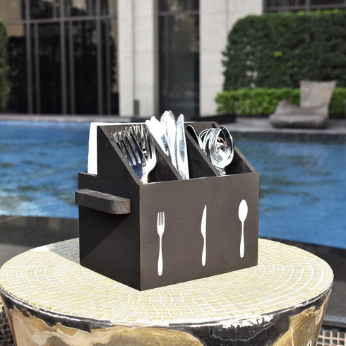 Ikee Design Wooden Utensil Caddy with Handles, Silverware Caddy, Silverware Holder for Countertop,Party,Camping and Kitchen, Silverware Organizer,...