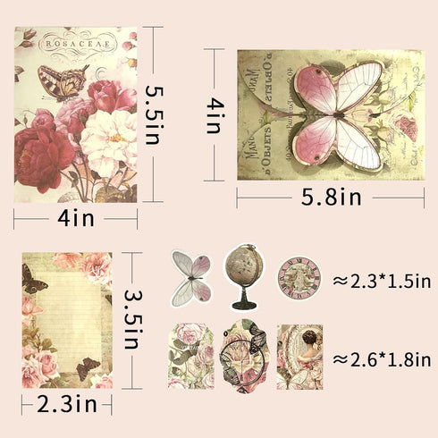 113Pcs Scrapbook Craft Paper Kit for Scrapbook Journaling Supplies ,Scrapbook Butterfly Flower Stickers Aesthetic for Scrapbooking Supplies,Bullet...
