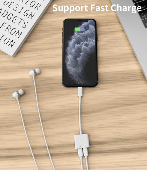 Headphone Adapter Lightning to Audio Jack and Charger Extender Earphone Charging Splitter Compatible with iPhone 11 12Mini pro max xs xr x se2 7 8...