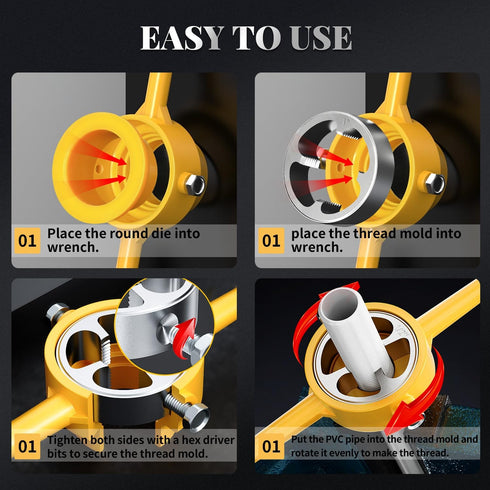 Tap and Die Set, Hosrnovo 6 PCS PVC Pipe Threader Plumbing Tool Kit with 3 Dies 1/2”, 3/4" and 1” for Home...