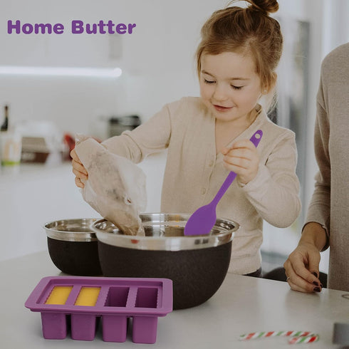 KeFanta Silicone Butter Mold, Butter Molds Tray with Lid,Large Butter Maker with Food Grade Silicone Spatulas,Rectangle Container for Brownies,Hom...