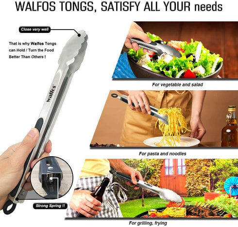 Walfos 7 inch Small Kitchen Tongs for Cooking, Mini Silicone Serving Tongs, Great for Cooking, Salad, Grilling, Pasta, Steaks, Vegetables...