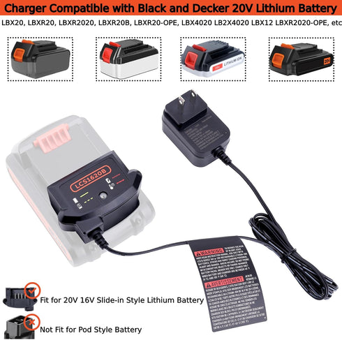 LCS1620B Charger Compatible with Black and Decker 20V 12V Max Lithium Battery LBXR20 LBX4020 LBX20 LBXR2020 Replacement for Black and Decker 20v L...