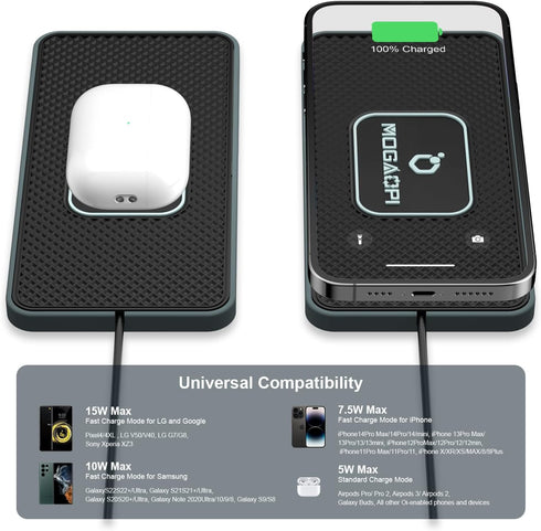 Wireless Charging Pad for Car, MOGAOPI 15W Type C Wireless Charger Car, PD20W Fast Car Charger Compatible with iPhone 15 Plus/14 Pro Max/13/12/11 ...
