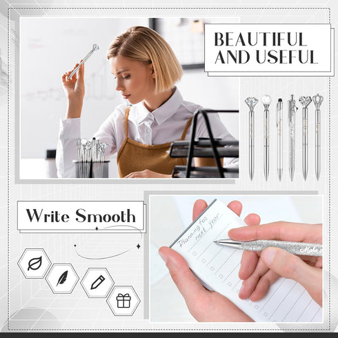 6 Pcs Fancy Pens for Women Crystal Diamond Pen for Journaling Pretty Glitter Pens Cute Inspirational Gifts for Girls School Office(Silver)...